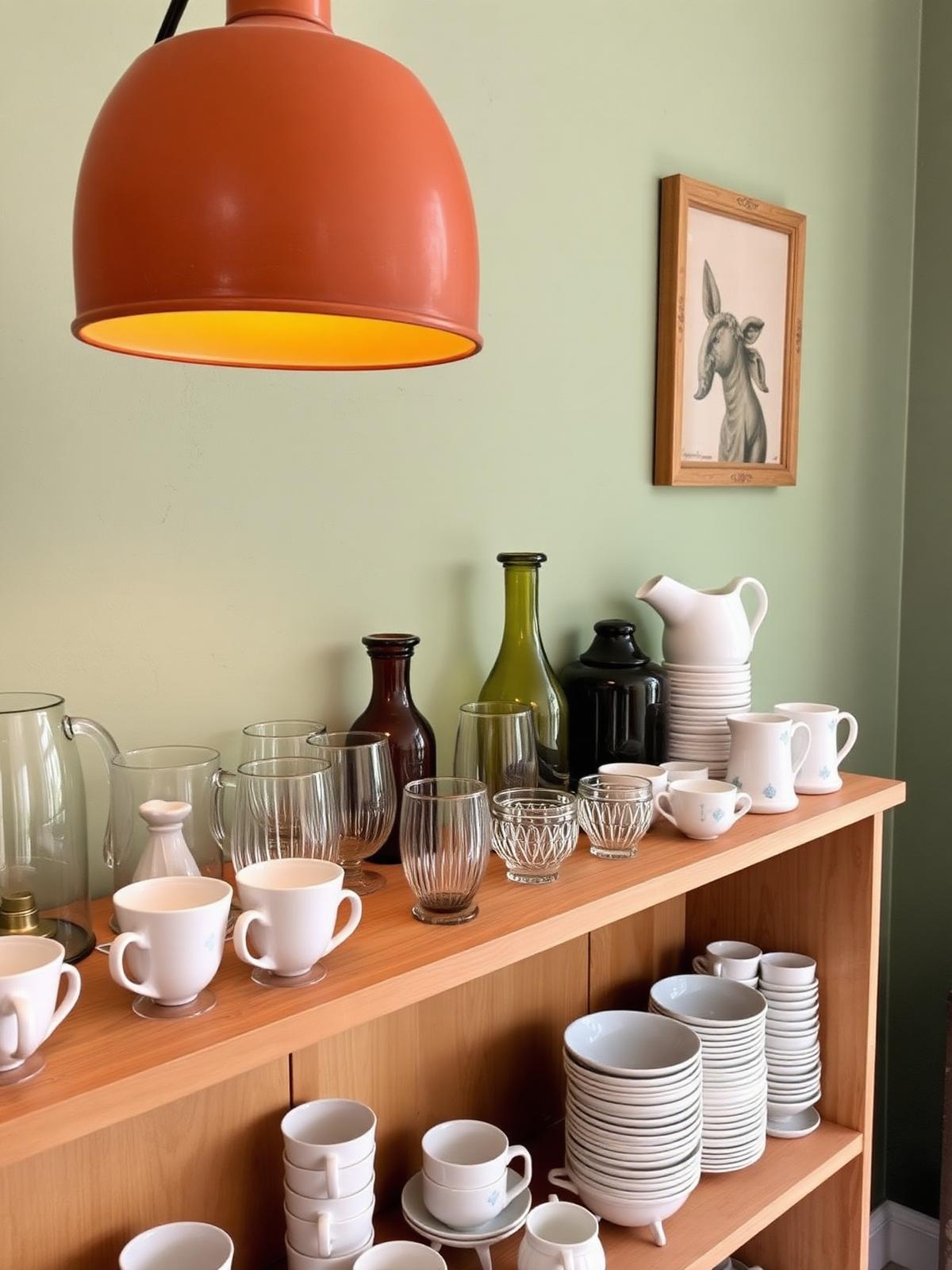 Hyllor med porslin och glas hos Ärtans Loppis